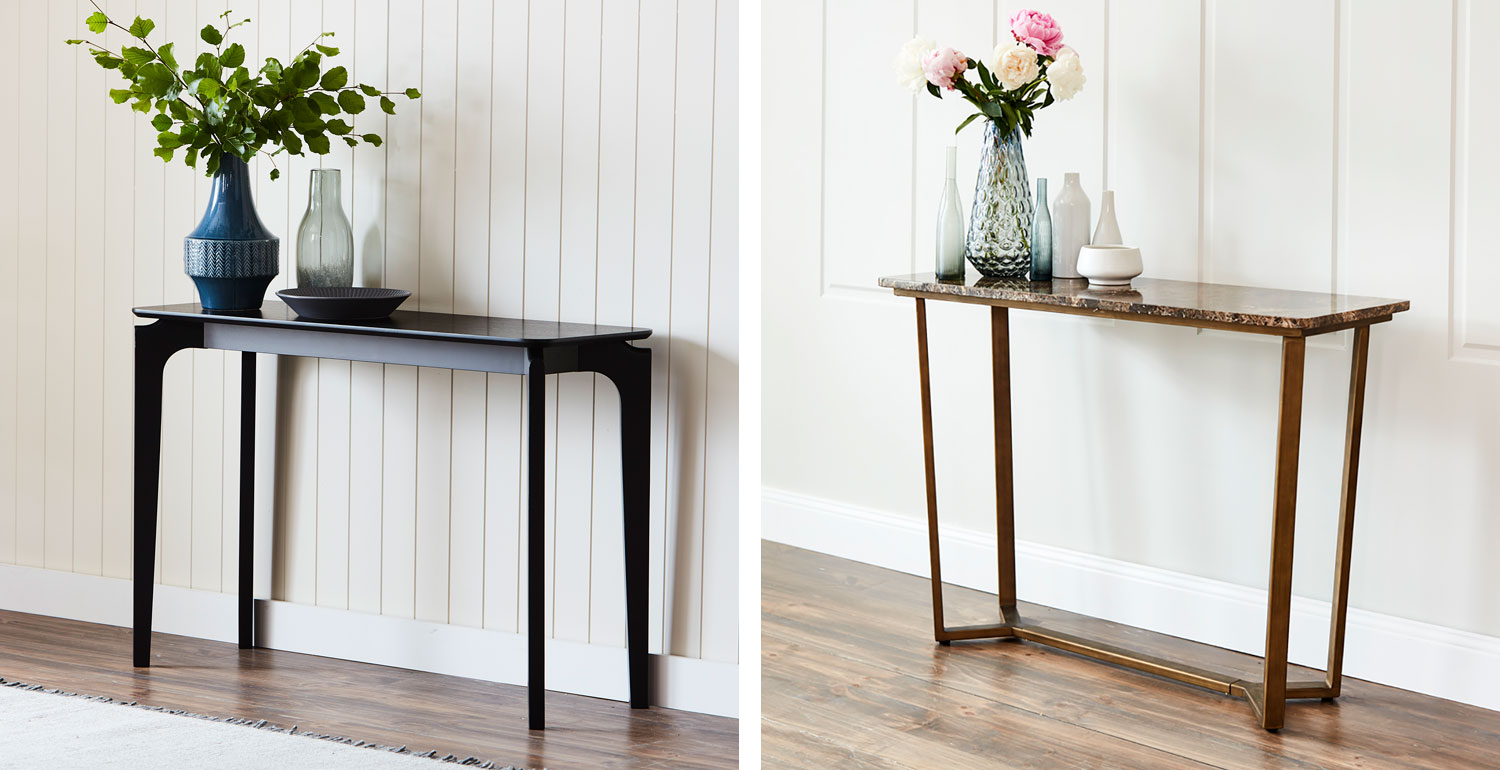 Nordoc Hall table in black and Emperor Console table