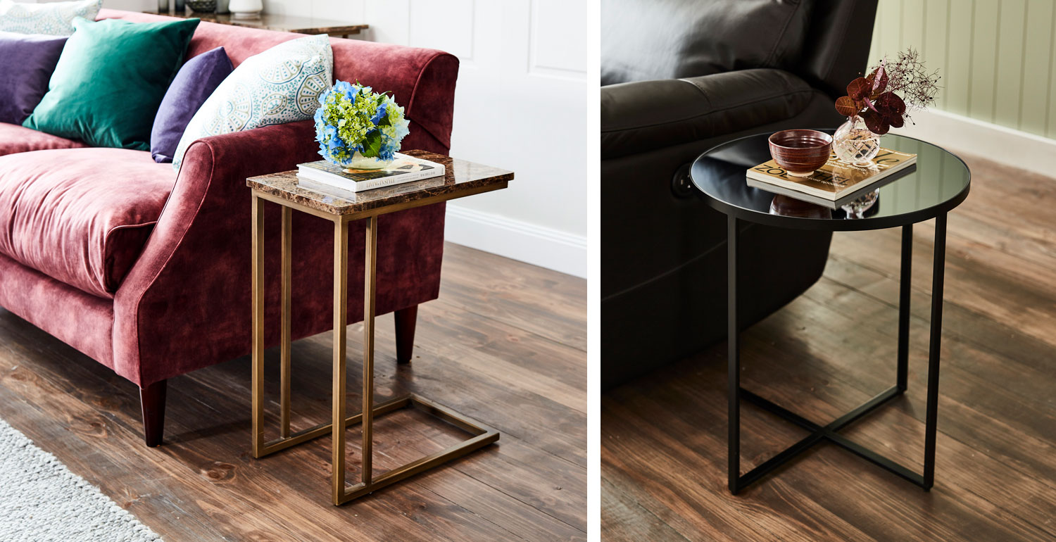 From left: Emperor supper table and and Torrance side tables 